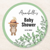 かわいいクマの木の赤ちゃんシャワー ラウンドペーパーコースター (正面)
