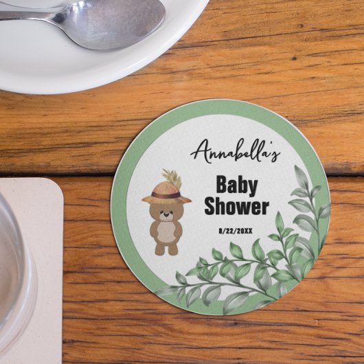 かわいいクマの木の赤ちゃんシャワー ラウンドペーパーコースター