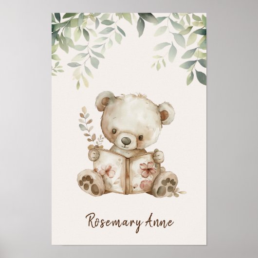 かわいいクマの本を読む 動物の壁アート 幼児室 ポスター (正面)