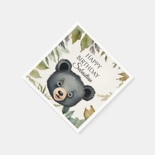 かわいいクマの森の動物の誕生日パーティー スタンダードカクテルナプキン (角)