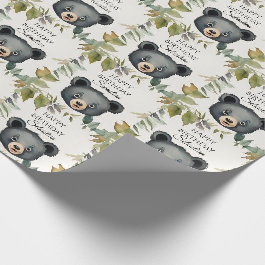 かわいいクマの森の動物の誕生日パーティー ラッピングペーパー (角)