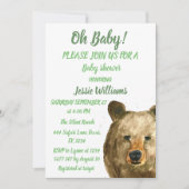 かわいいクマの森の動物 グリーンの赤ちゃん男の子のシャワー 招待状 (正面)