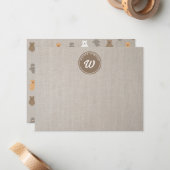 かわいいクマの模様のイニシャルモノグラム ノートカード (正面/裏面インサイチュ)