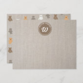 かわいいクマの模様イニシャルモノグラム ノートカード (正面/裏面)