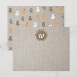 かわいいクマの模様イニシャルモノグラム ノートカード