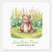 かわいいクマの水の色bearly待ち赤ちゃんシャワー スクエアシール (正面)