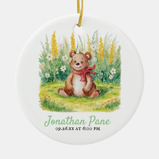 かわいいクマの水の色bearly待ち赤ちゃんシャワー セラミックオーナメント (正面)