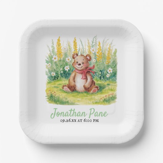 かわいいクマの水の色bearly待ち赤ちゃんシャワー ペーパープレート (正面)