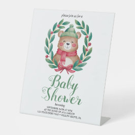 かわいいクマの水彩赤ちゃんシャワー 台座サイン