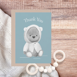 かわいいクマの水彩青い赤ちゃんシャワー サンキューカード