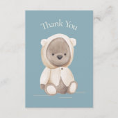 かわいいクマの水彩青い赤ちゃんシャワー サンキューカード (正面)