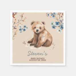 かわいいクマの水色の少年の赤ちゃんシャワーの招待 スタンダードカクテルナプキン