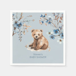 かわいいクマの水色の少年の赤ちゃんシャワーの招待 スタンダードカクテルナプキン