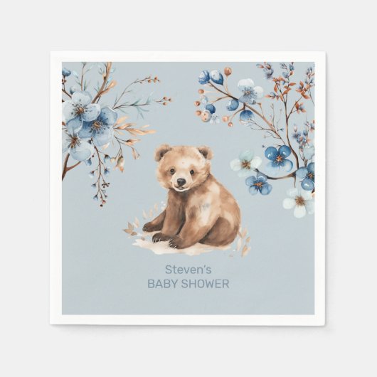 かわいいクマの水色の少年の赤ちゃんシャワーの招待 スタンダードカクテルナプキン (正面)