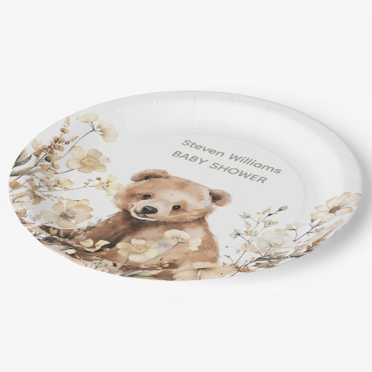 かわいいクマの水色の少年の赤ちゃんシャワーの招待 ペーパープレート (アングル)