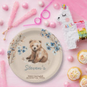 かわいいクマの水色の少年の赤ちゃんシャワーの招待 ペーパープレート (パーティー)