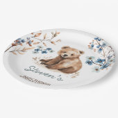 かわいいクマの水色の少年の赤ちゃんシャワーの招待 ペーパープレート (アングル)