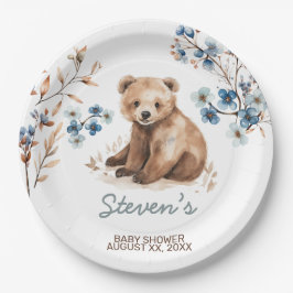 かわいいクマの水色の少年の赤ちゃんシャワーの招待 ペーパープレート