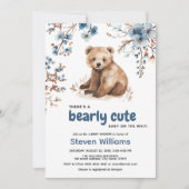 かわいいクマの水色の少年の赤ちゃんシャワーの招待 招待状 (正面)