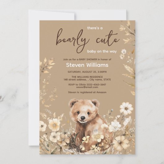 かわいいクマの水色の少年の赤ちゃんシャワーの招待 招待状 (正面)