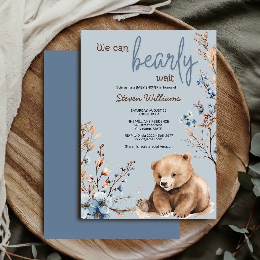 かわいいクマの水色の少年の赤ちゃんシャワーの招待 招待状