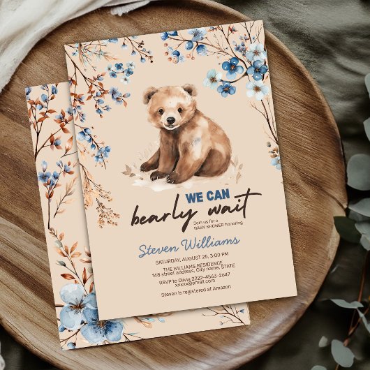 かわいいクマの水色の少年の赤ちゃんシャワーの招待 招待状