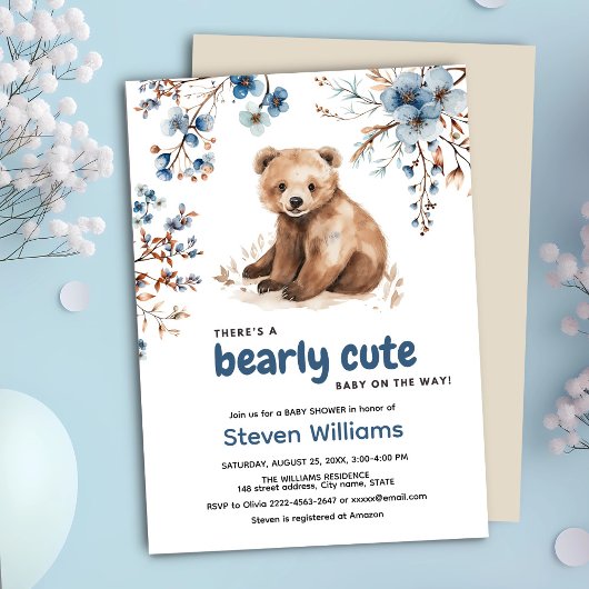 かわいいクマの水色の少年の赤ちゃんシャワーの招待 招待状