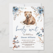 かわいいクマの水色の少年の赤ちゃんシャワーの招待 招待状 (正面)