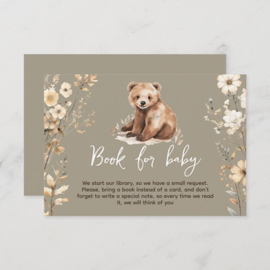 かわいいクマの水色の男の子の赤ちゃんシャワーカード エンクロージャーカード (正面/裏面)