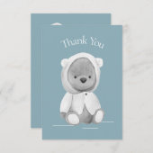 かわいいクマの水色ブルーベビーシャワーありがとう サンキューカード (正面/裏面)