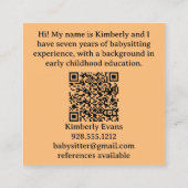 かわいいクマの漫画のパターンのベビーシッター スクエア名刺 (裏面)