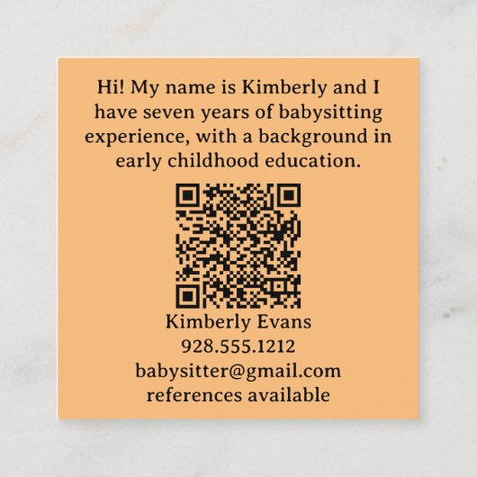 かわいいクマの漫画のパターンのベビーシッター スクエア名刺 (裏面)