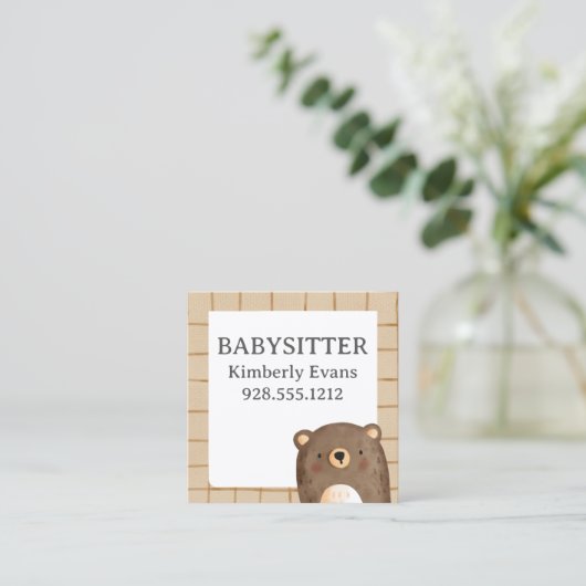 かわいいクマの漫画のパターンのベビーシッター スクエア名刺 (スタンド正面)
