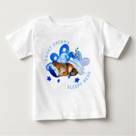 かわいいクマの甘い夢の眠い頭の少年 ベビーTシャツ