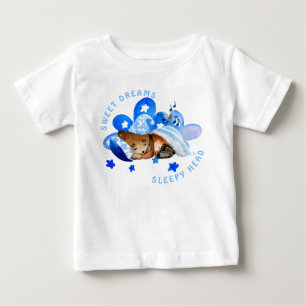 かわいいクマの甘い夢の眠い頭の少年 ベビーTシャツ