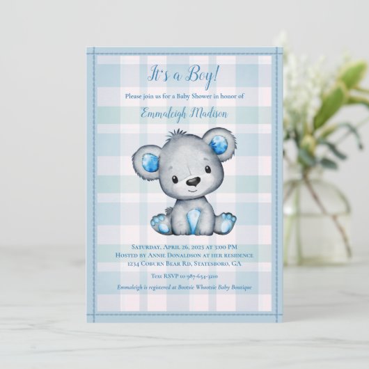 かわいいクマの男の子のシャワー 招待状 (スタンド正面)