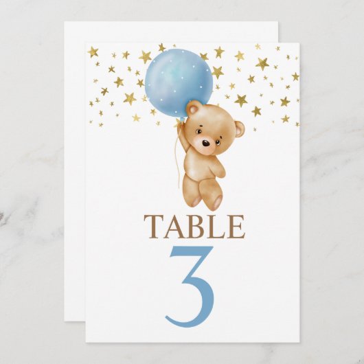 かわいいクマの男の子のテーブルの看板 招待状 (正面/裏面)