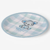 かわいいクマの男の子プレイドブルー ペーパープレート (アングル)