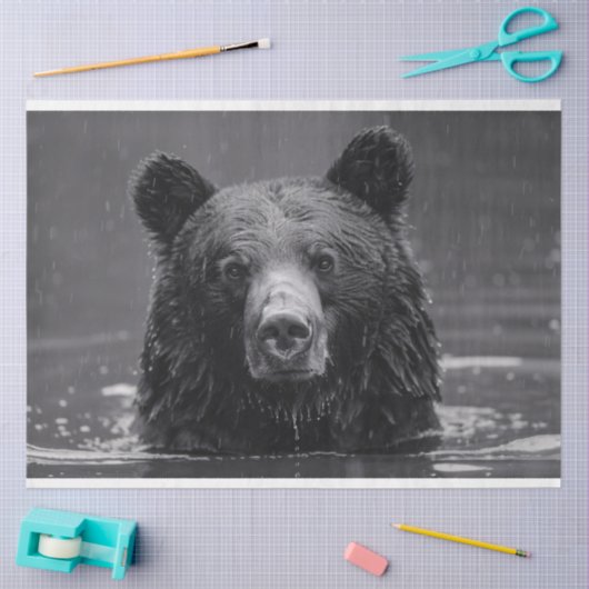 かわいいクマの白黒の切り離し 薄葉紙 (クラフト)