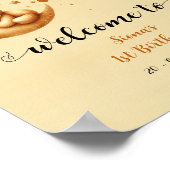 かわいいクマの眠る月の上に1歳の誕生日へようこそ ポスター (角)