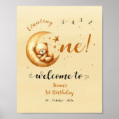 かわいいクマの眠る月の上に1歳の誕生日へようこそ ポスター (正面)