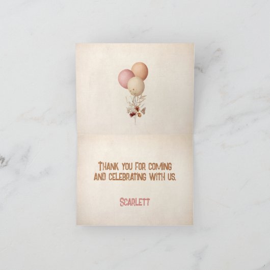 かわいいクマの秋の2歳の誕生日 女の子 感謝カード (内部)