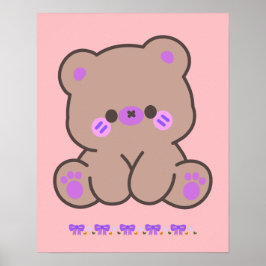 かわいいクマの紫色のリボン - ポスター