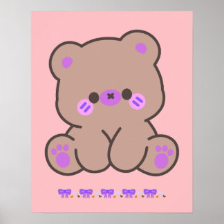 かわいいクマの紫色のリボン - ポスター