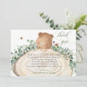 かわいいクマの緑男女兼用の赤ちゃんシャワー サンキューカード (スタンド正面)