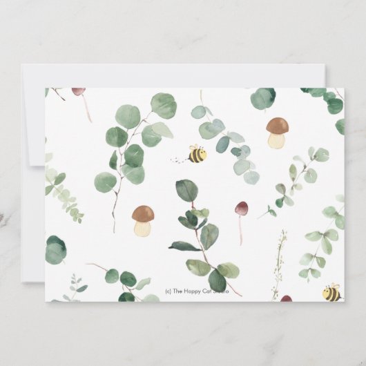 かわいいクマの緑男女兼用の赤ちゃんシャワー サンキューカード (裏面)