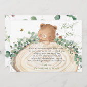 かわいいクマの緑男女兼用の赤ちゃんシャワー サンキューカード (正面/裏面)