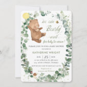 かわいいクマの緑男女兼用の赤ちゃんシャワー 招待状 (正面)