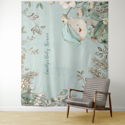 かわいいクマの花のベビーシャワー背景の風景 タペストリー (インサイチュ)