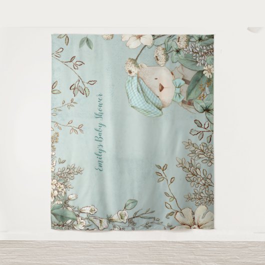 かわいいクマの花のベビーシャワー背景の風景 タペストリー (正面)